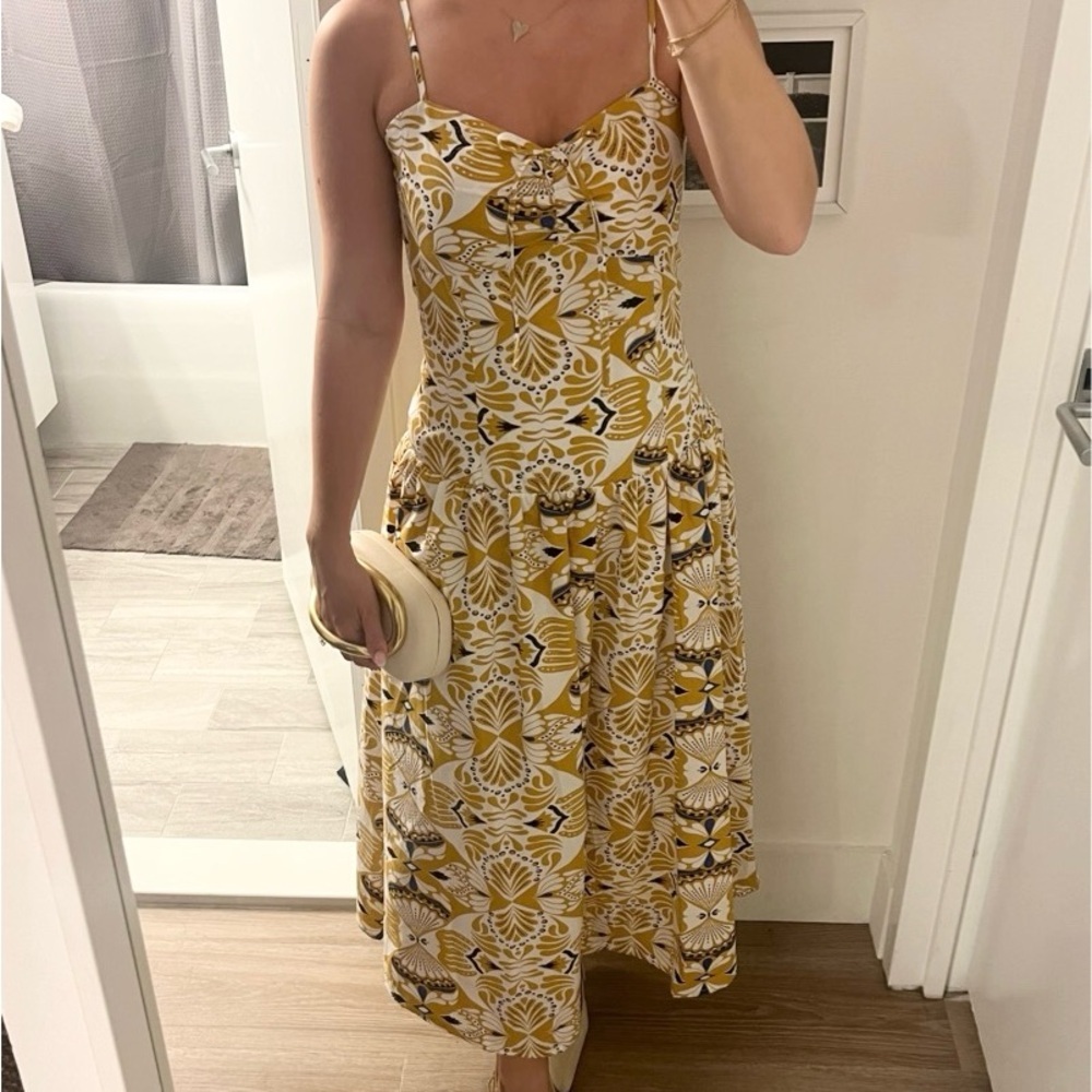 Moon River Yellow Drop Waist Midi Dress - Picture 2 of 2
